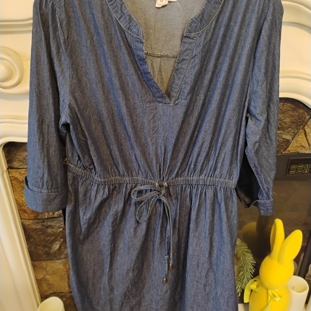 Denim Drawstring Mini Dress - Blue